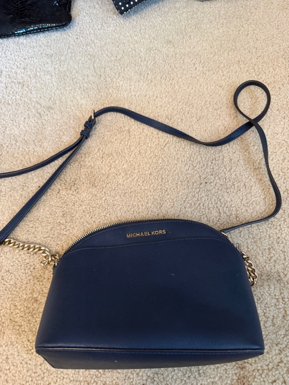Michael Kors Navy Blue Leather Crossbody with Gold Hardware